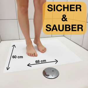Frau in Dusche auf Warmduscher Antirutsch Folie mit Abmessungen