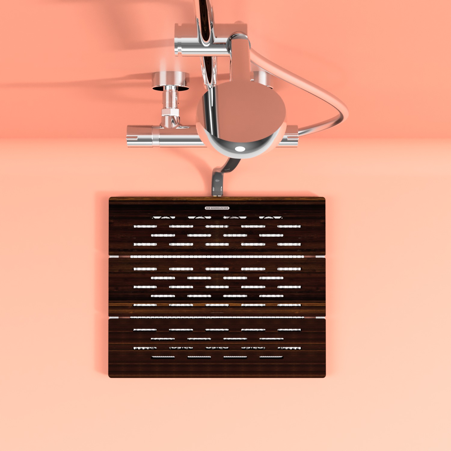Warmduscher Original Wärmetauscher in Dusche mit Hansgrohe Mischbatterie und Handbrause von oben